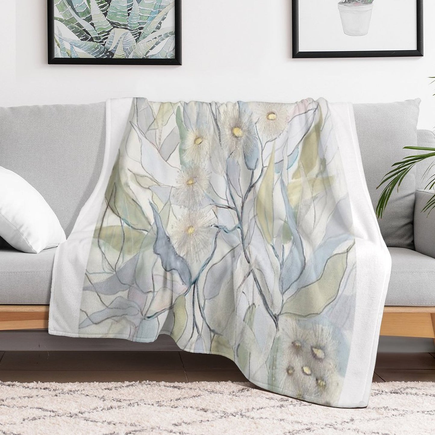 Soft Gentle Gum Leaves And Flowers Throw Blanket