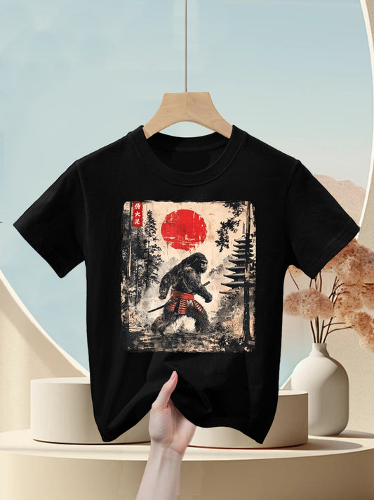 Samurai Bigfoot Japanese Vintage Graphic Ukiyo-e Art Funny Kids T-Shirt