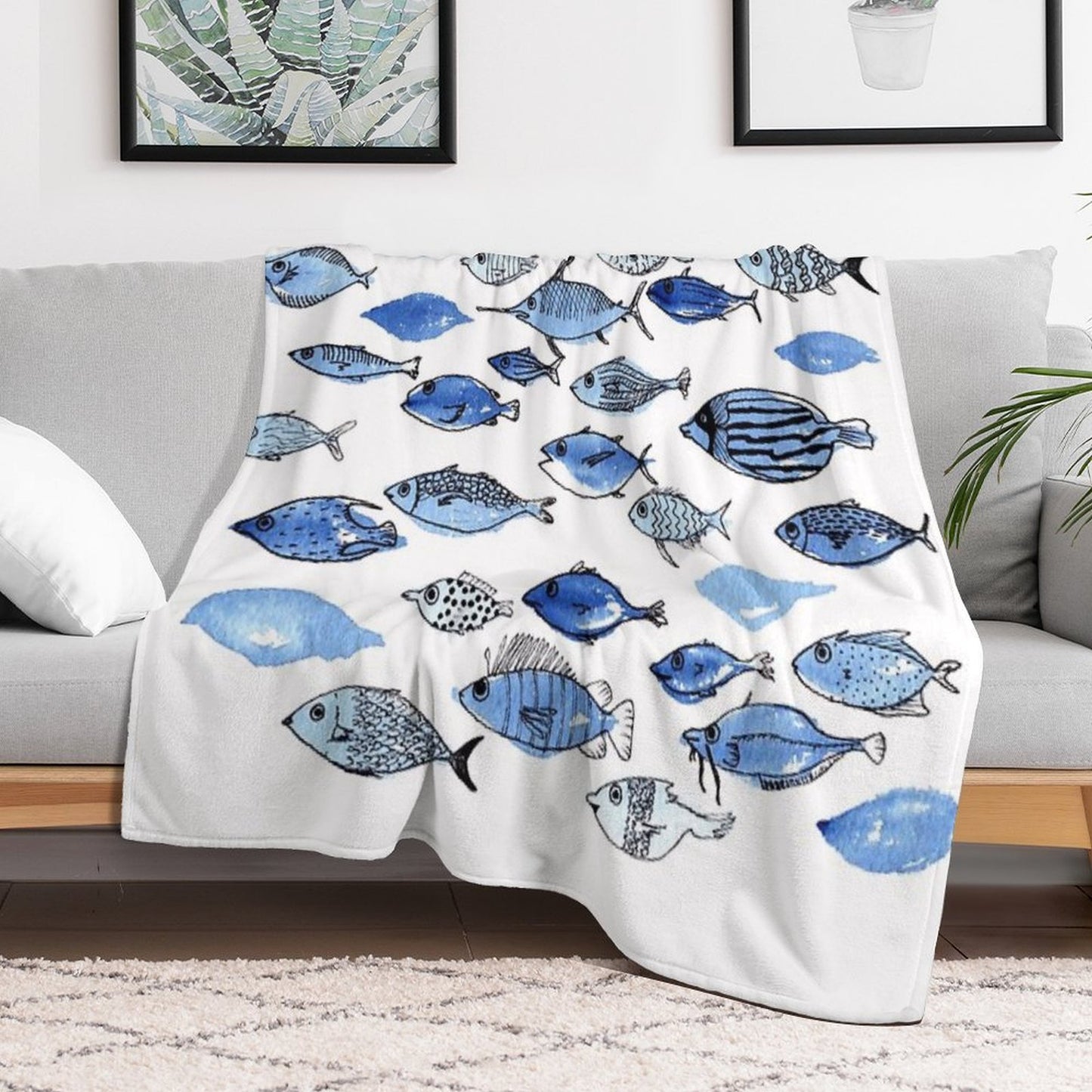 Blue Fishes Throw Blanket