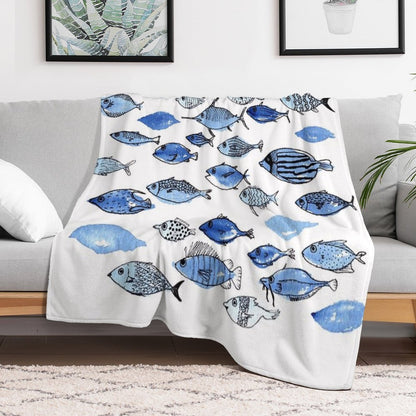 Blue Fishes Throw Blanket