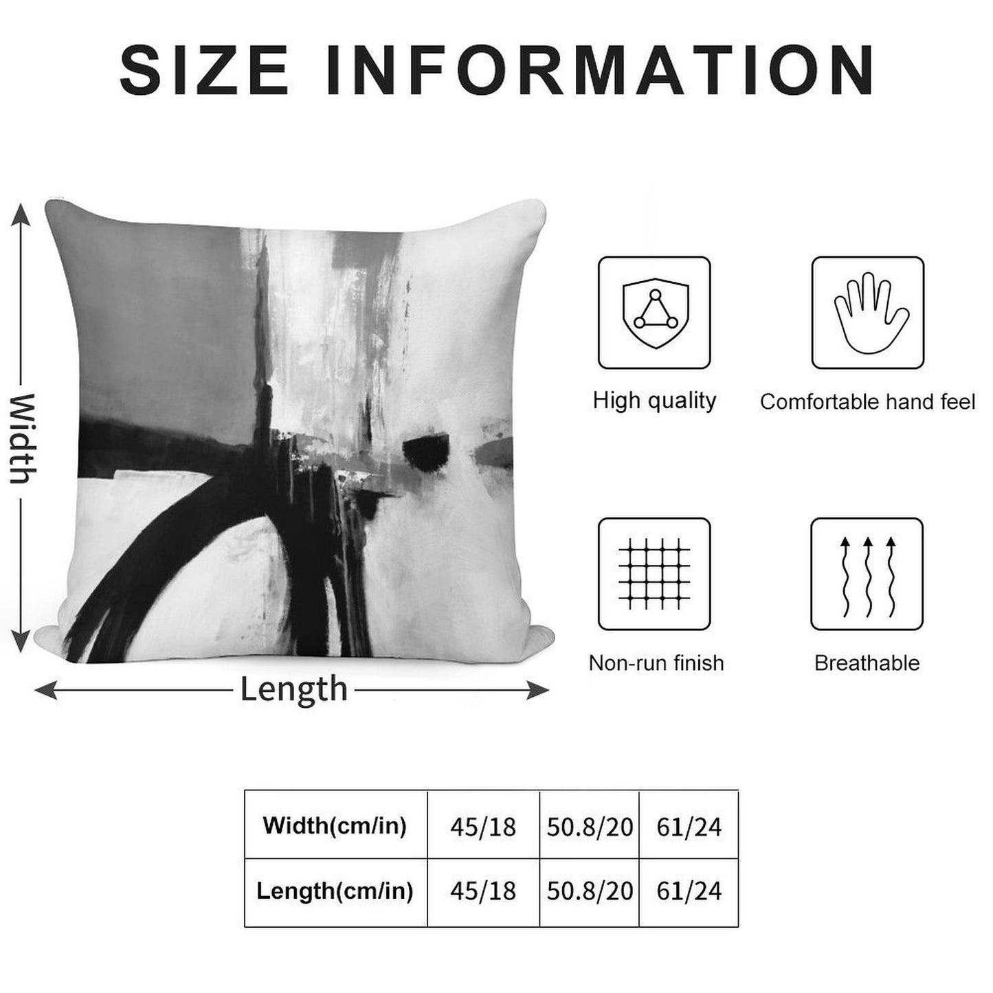 Black White Grey Abstract Soft Easy Maintenance Throw Pillow
