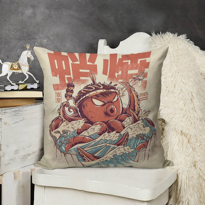 Takoyaki Attack Linen Throw Pillow Cover