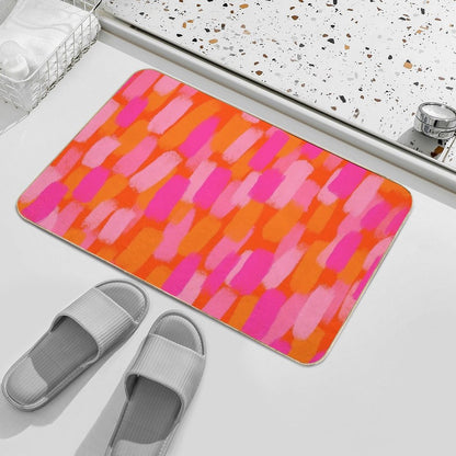 Abstract, Pink And Orange, Paint Brush Effect Bath Mat
