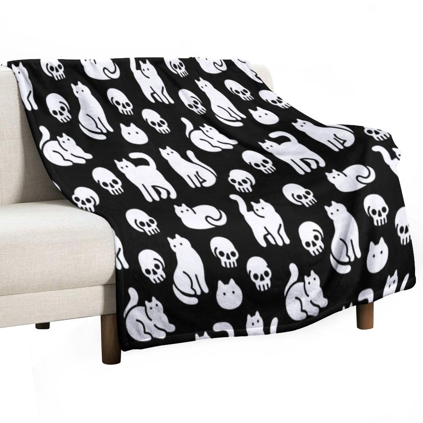 Cats And Skulls Pattern Throw Blanket