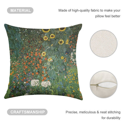 Gustav Klimt - The Sunflower Linen Throw Pillow Cover