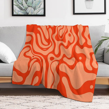 Marbled Pattern of Red Fluid Shapes Throw Blanket