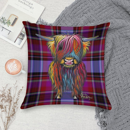 SCoTTiSH HiGHLaND CoW ' TaRTaN BRaVe ONe ' by SHiRLeY MacARTHuR Soft Ultra-Soft Texture Throw Pillow