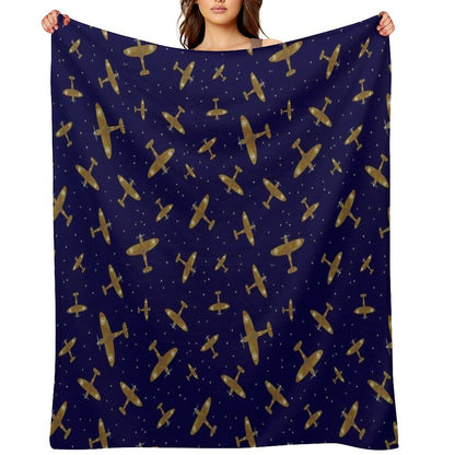 Spitfire War Planes in Flight on Navy Blue Throw Blanket