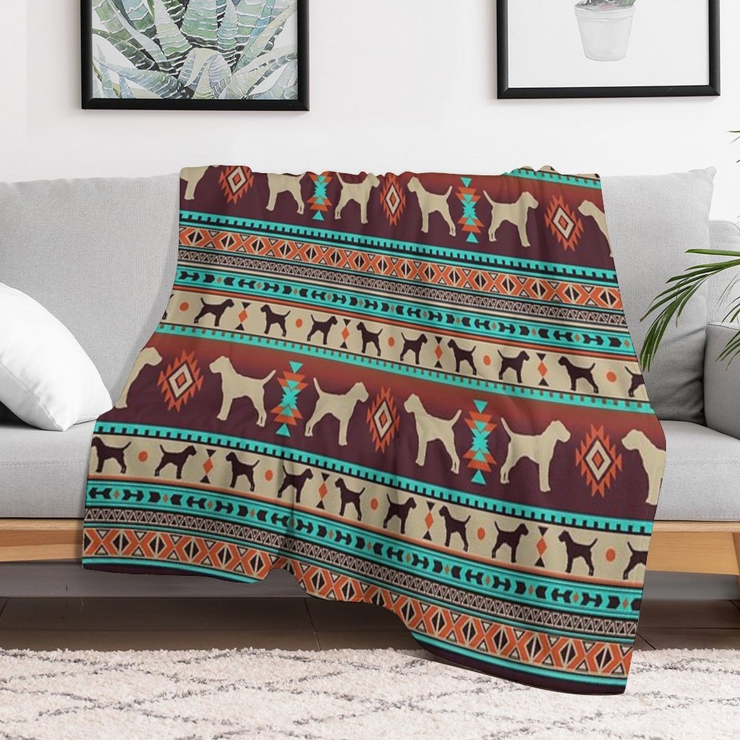 Boho Dogs  Border Terrier Sunset Throw Blanket