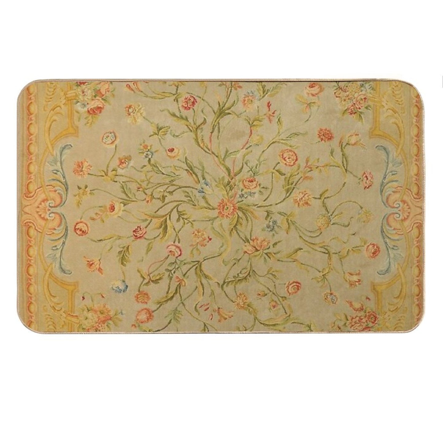 Floral Savonnerie 19th Century Authentic Colorful Picture of A Rose Tulip And Greenery Rug Bath Mat
