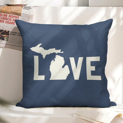 Michigan Love - All White Linen Throw Pillow Cover