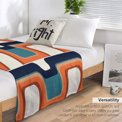 Mid-Century Modern Meets 1970s Orange & Blue Throw Blanket