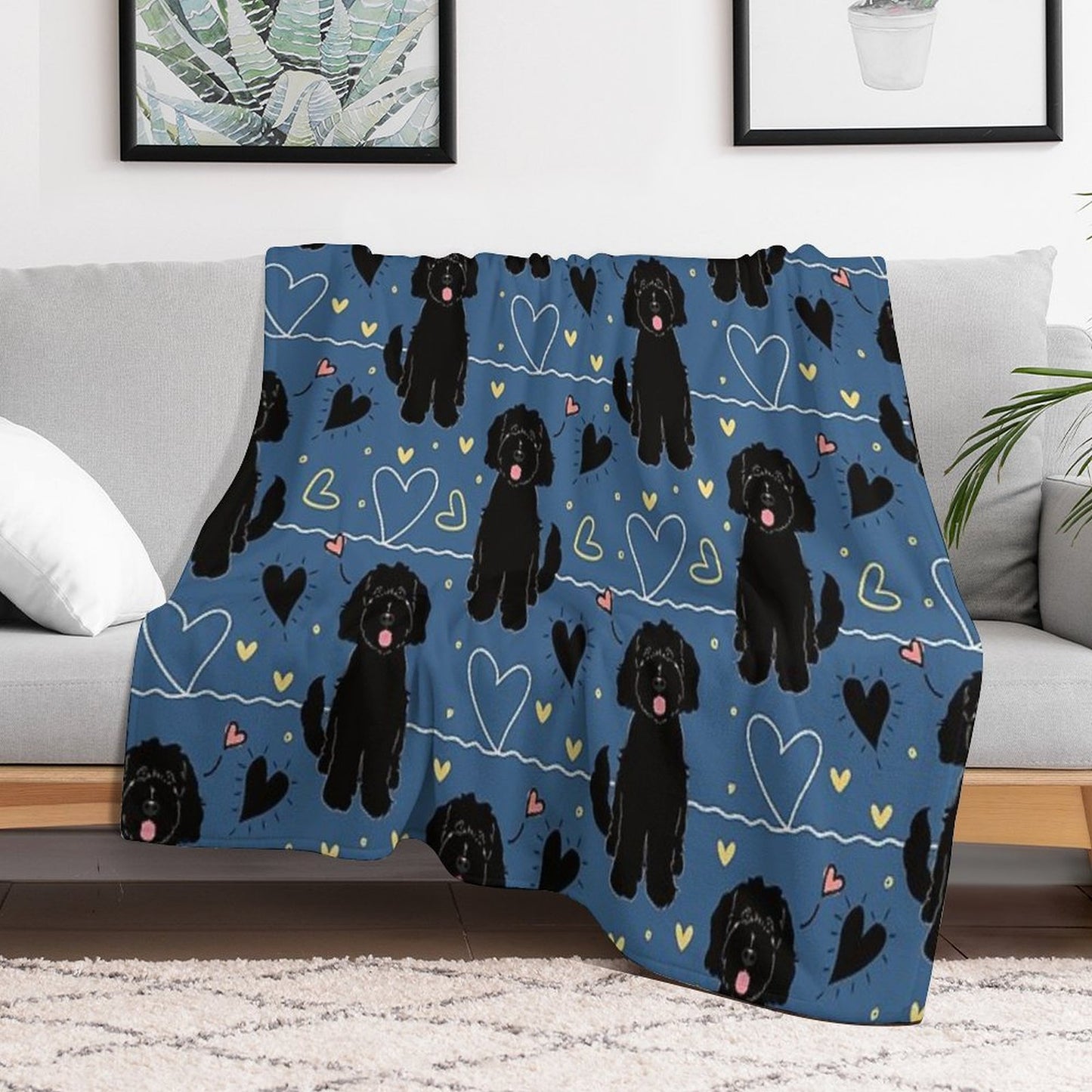 LOVE Black Goldendoodle Dog Throw Blanket