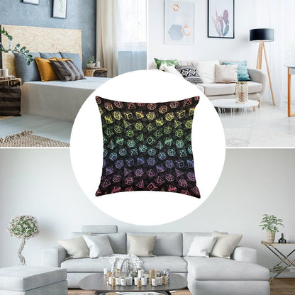 D20 Dice Set Pattern (Rainbow) Linen Throw Pillow Cover