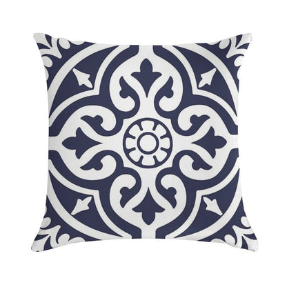 Hamptons Blue And White Moroccan Talavera Tile Soft Short Plush Fabric Throw Pillow