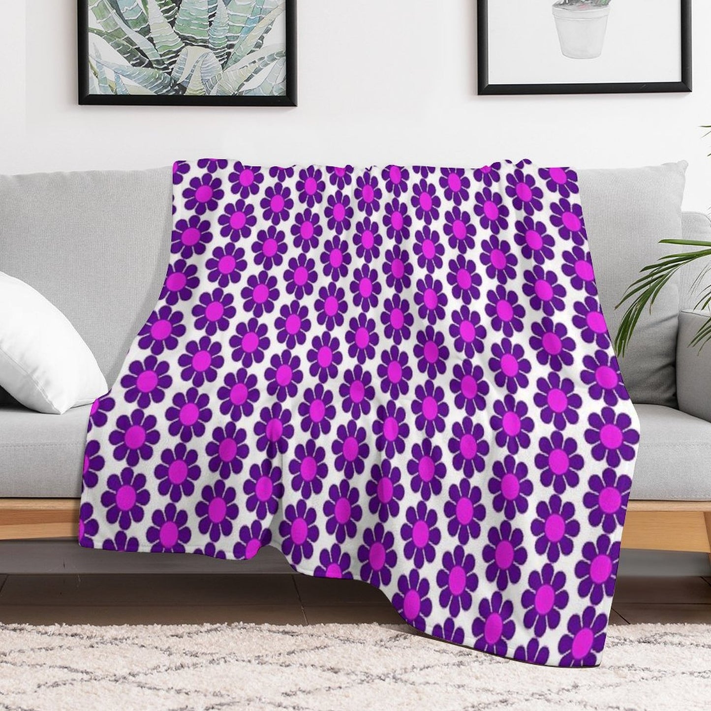 Purple Pink Hippy Flower Daisy Throw Blanket