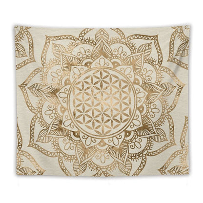 Flower of Life in Lotus - Pastel Golds And Canvas Tapestry