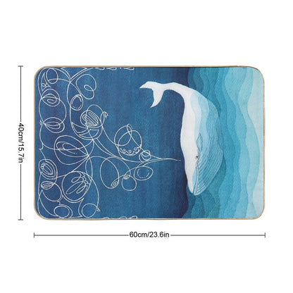 Happy Whale, Animals, Sea Creature, Teal Blue Watercolor Bath Mat