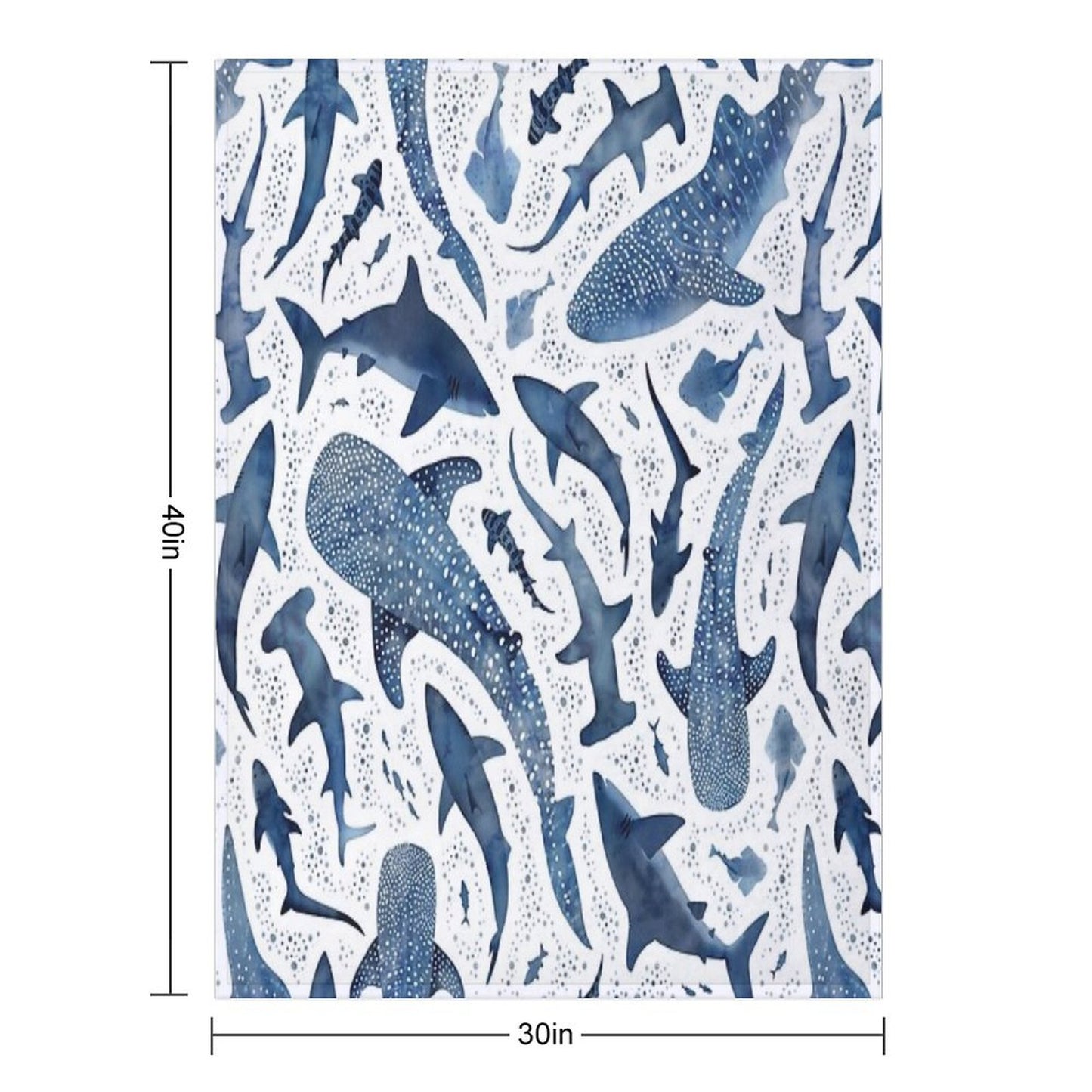 Monochrome Blue Watercolour Shark Ocean on White Throw Blanket
