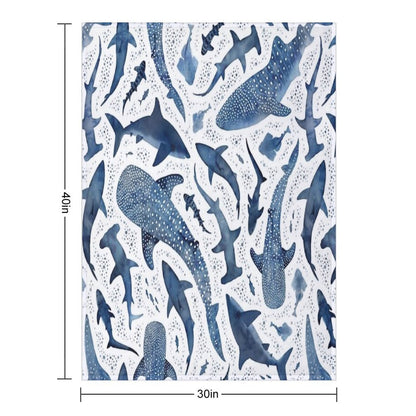 Monochrome Blue Watercolour Shark Ocean on White Throw Blanket