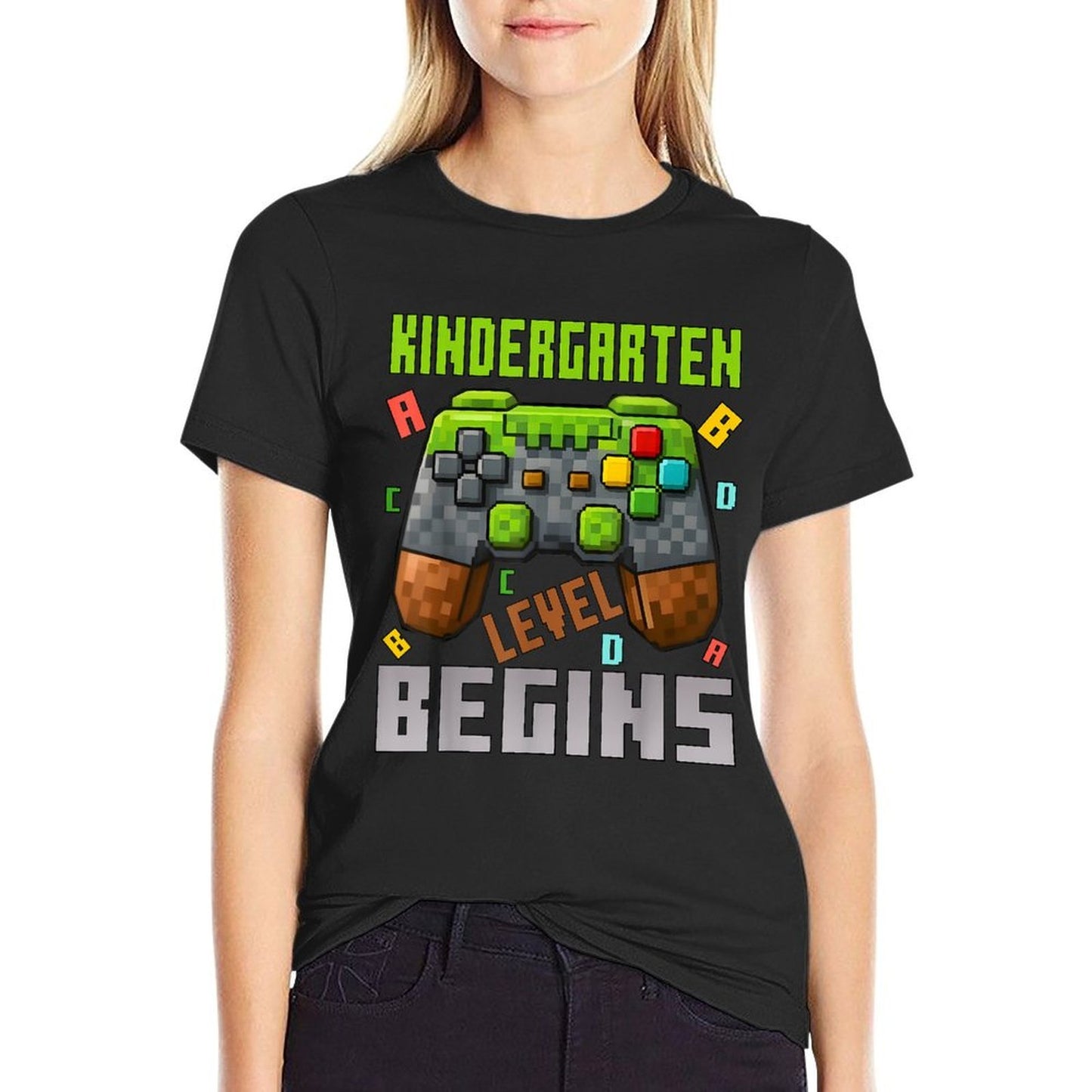 Kindergarten Level Begins First Day Of Kindergarten Gaming  Fade-proof Color T-Shirt