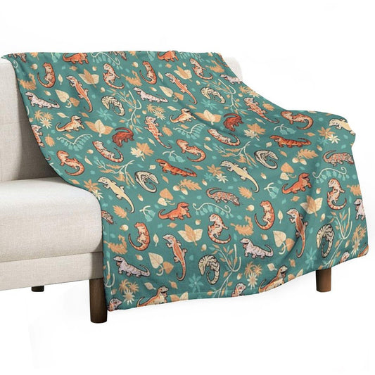 Autumn Geckos in Green Throw Blanket
