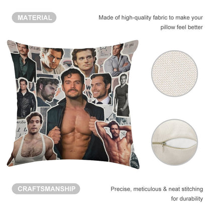 Henry Cavill Photo Collage Linen Throw Pillow Cover