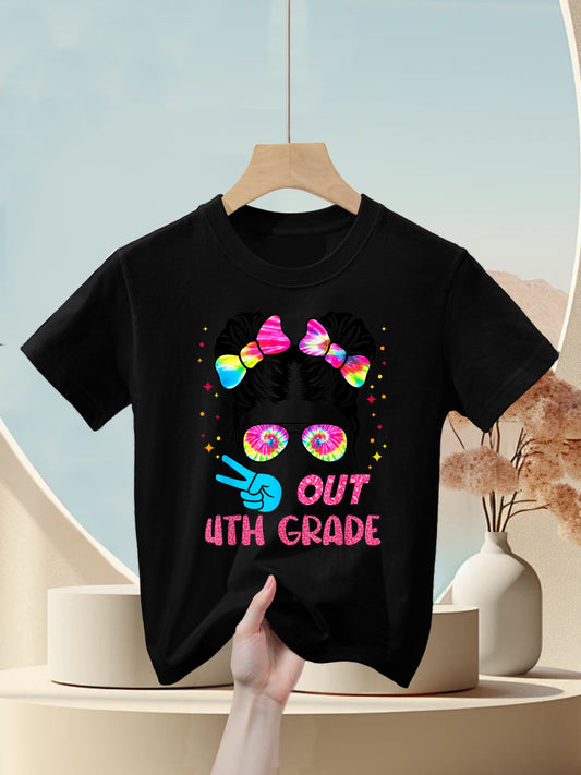 4th Grade Graduation Shirt Messy Bun 4th Grade End of School Kids T-Shirt