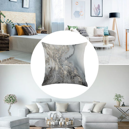 Gray Silver Snow Marble Print Linen Throw Pillow Cover