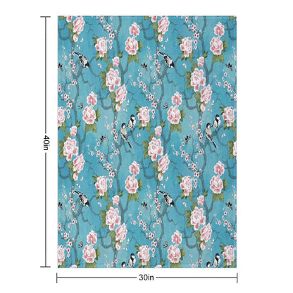 Chinoiserie Birds in Turquoise Blue Throw Blanket
