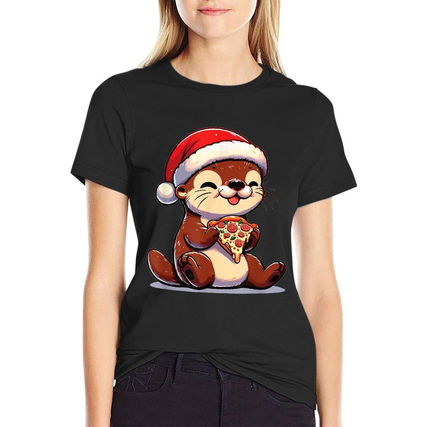 Christmas Otter Eating Pizza  Vintage-inspired T-Shirt