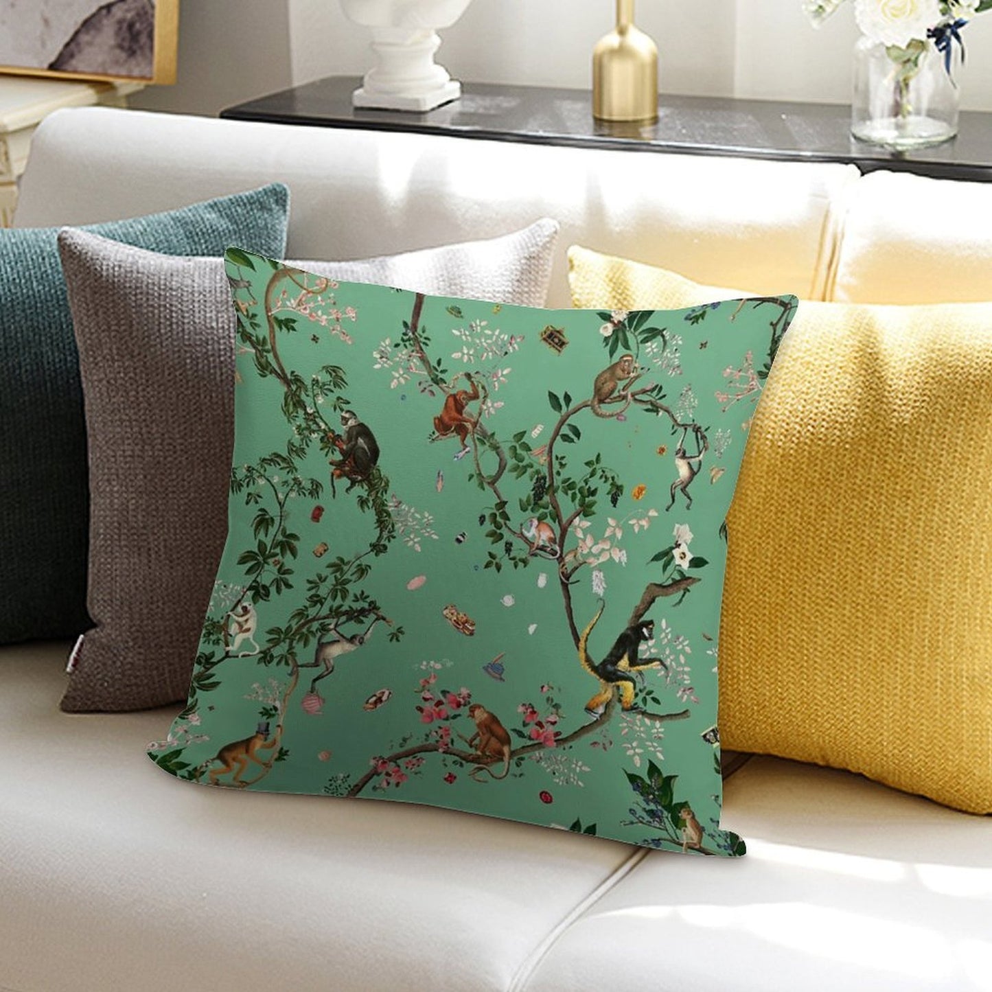 Monkey World Green Soft Warmth Comfort Throw Pillow
