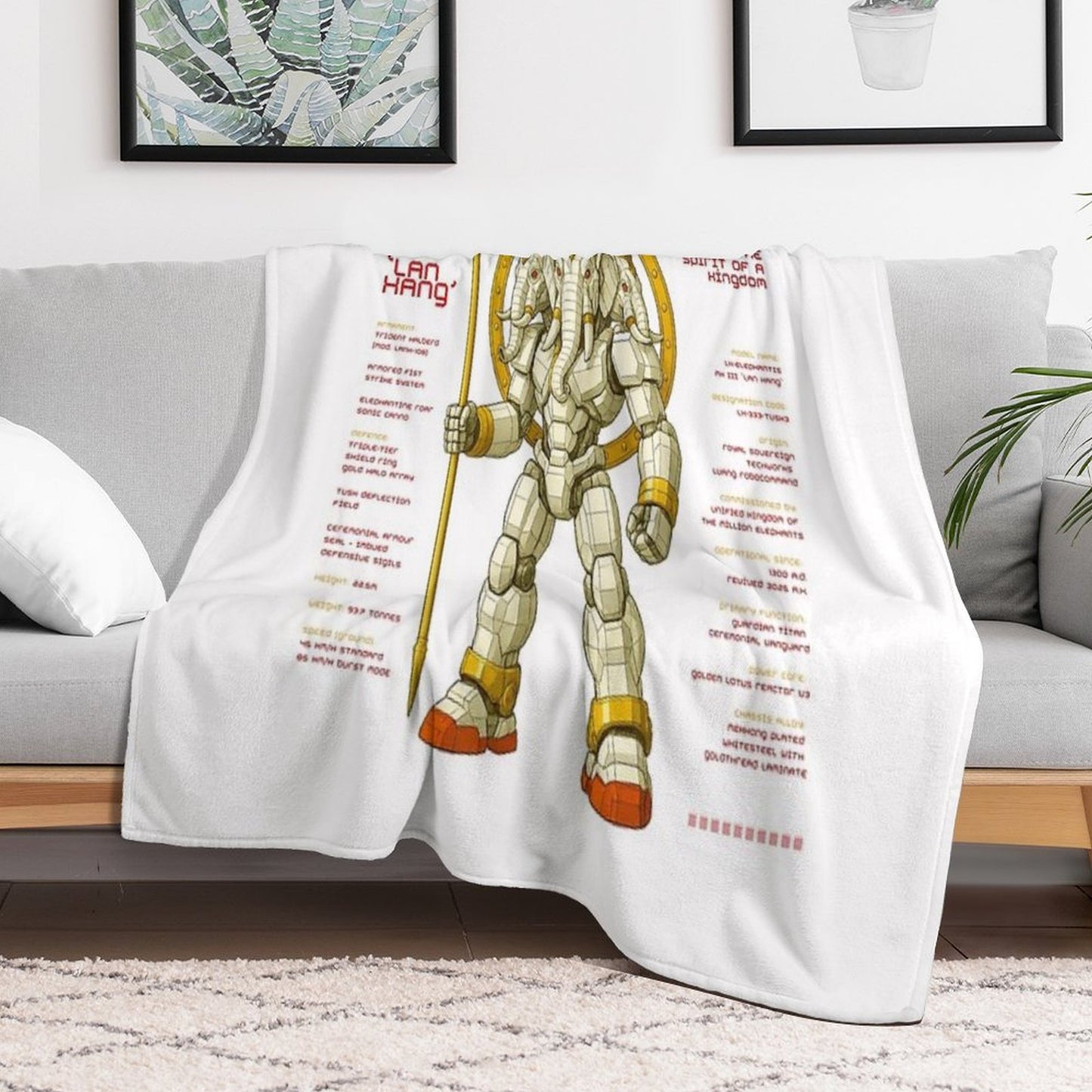 Lan Xang Mecha Warrior Lao Elephant King Design Throw Blanket