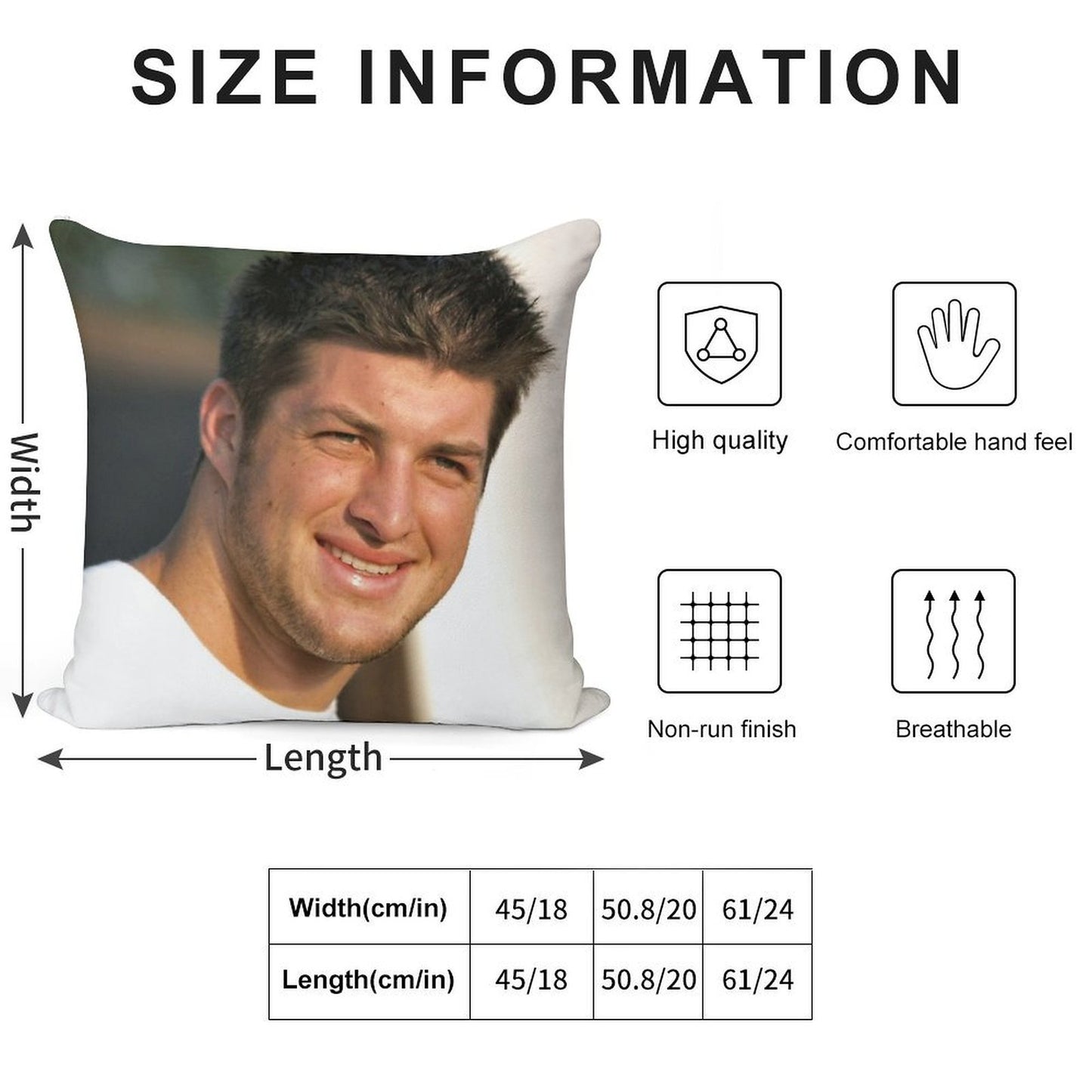 Tim Tebow Soft Hidden Zipper Throw Pillow