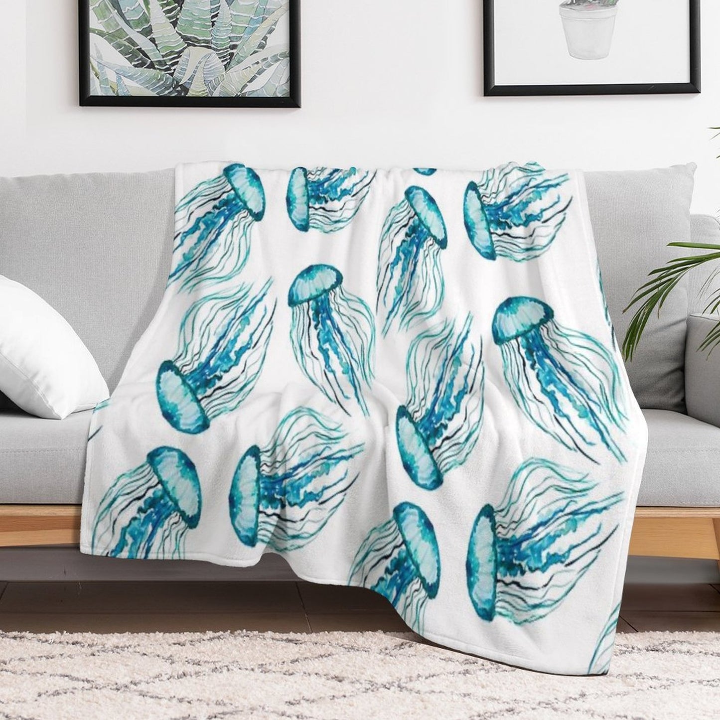 Watercolor Jellyfish Throw Blanket