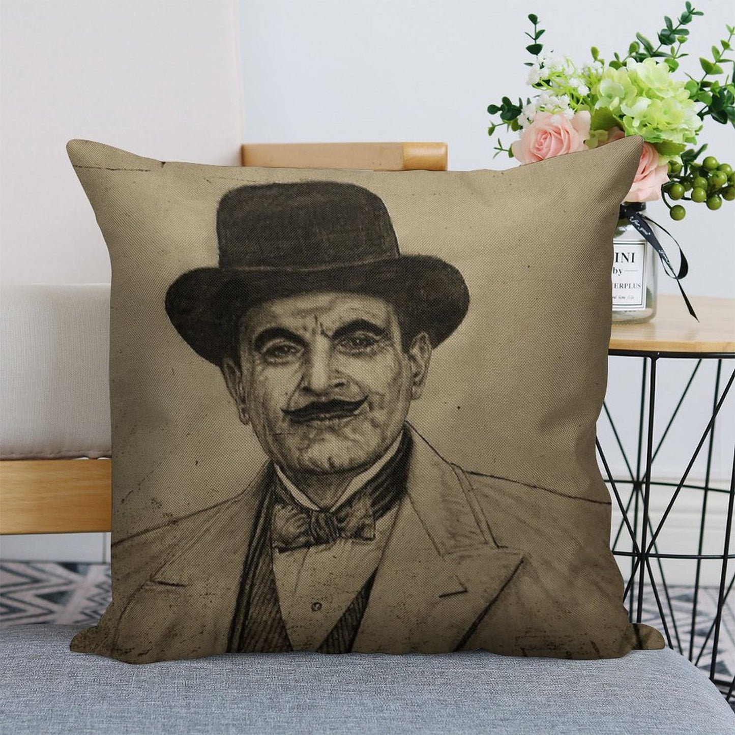 Hercule Poirot (David Suchet) Linen Throw Pillow Cover