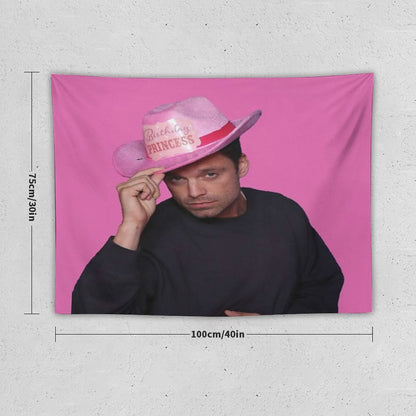 Yes Haw! Sebastian Stan with Pink Birthday Princess Cowboy Hat Tapestry