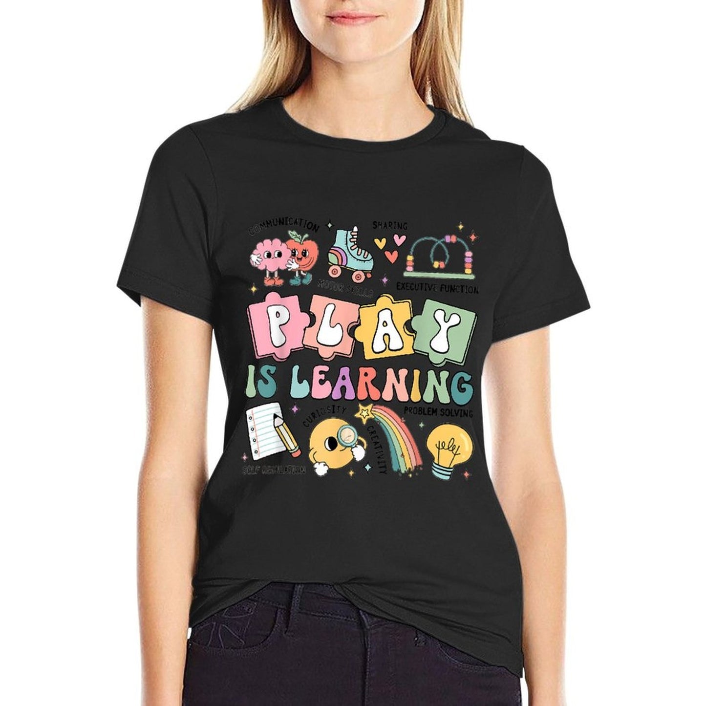 Retro Play Is Learning Kindergarten Teacher Team Women  Graphic-printed T-Shirt