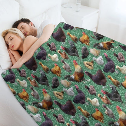 Backyard Chickens on Green Glitter Throw Blanket
