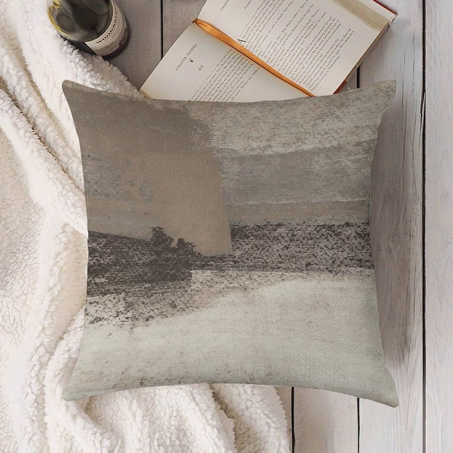 Taupe And Charcoal Grey Horizontal Modern Abstract Painting Linen Throw Pillow Cover
