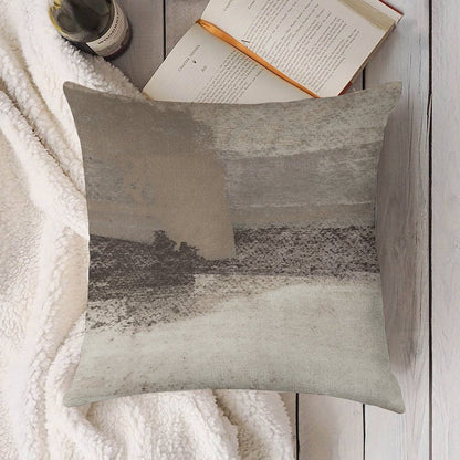 Taupe And Charcoal Grey Horizontal Modern Abstract Painting Linen Throw Pillow Cover