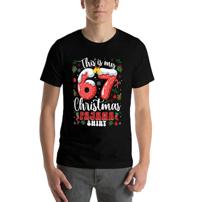 Funny 67 Christmas Pajamas Six Seven Meme Brainrot  Polyester Blend T-Shirt