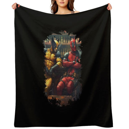 Two Superheroes Drinking in A Bar Throw Blanket