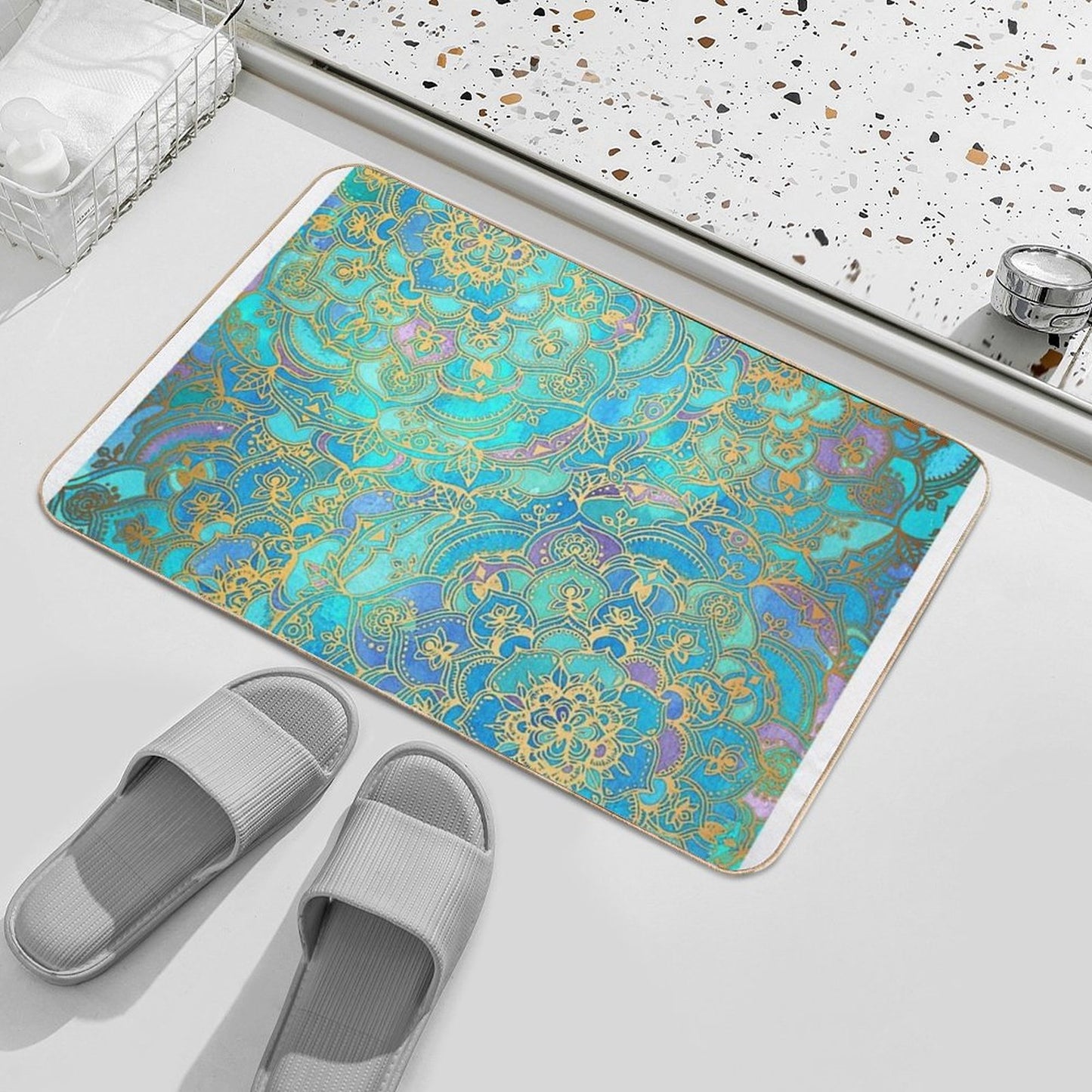 Sapphire & Jade Stained Glass Mandalas Bath Mat