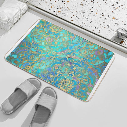 Sapphire & Jade Stained Glass Mandalas Bath Mat