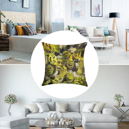 Shrek Collage Linen Throw Pillow Cover