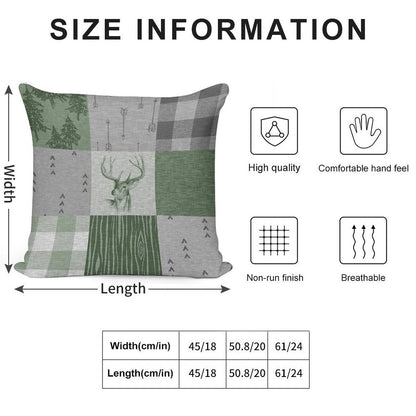 Rustic Deer Patchwork - GreenGrey Soft Fade-Resistant Throw Pillow