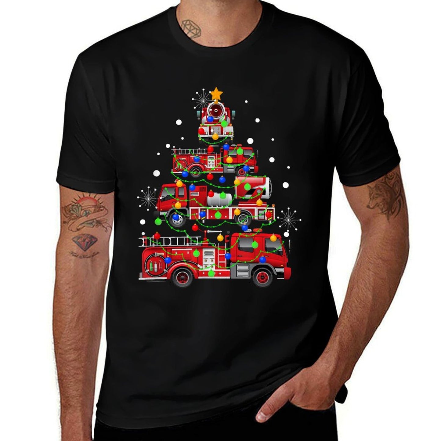 Funny Christmas Decor Firefighter Truck Christmas Tree  Versatile T-Shirt