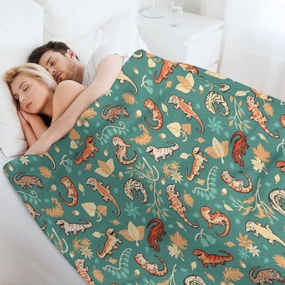 Autumn Geckos in Green Throw Blanket