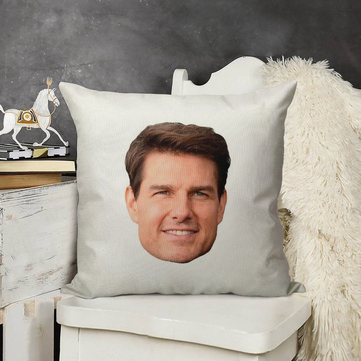 Tom Cruise Face Cutout Linen Throw Pillow Cover